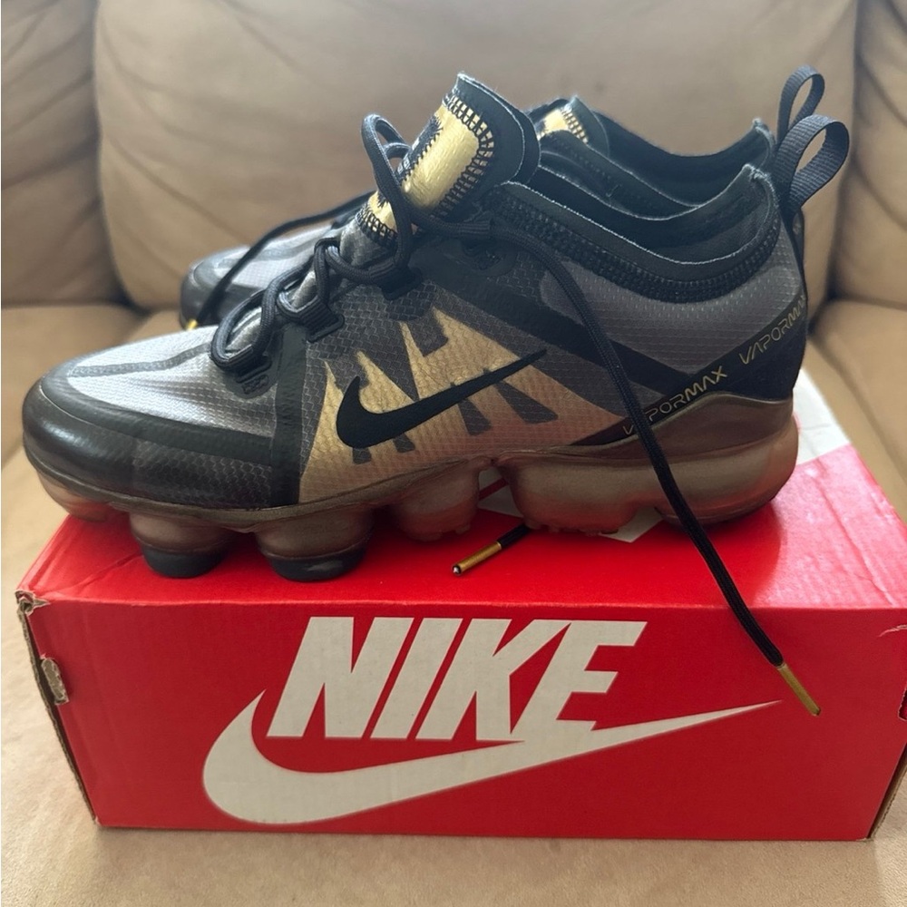 Nike Kids VaporMax Black and Gold Sneakers